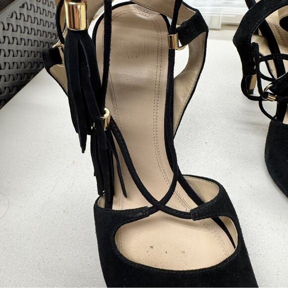 Marc Fisher Black Suede Strappy Lace Up Stiletto Heels Womens 7.5 Mllarsa Fringe - Picture 6 of 10